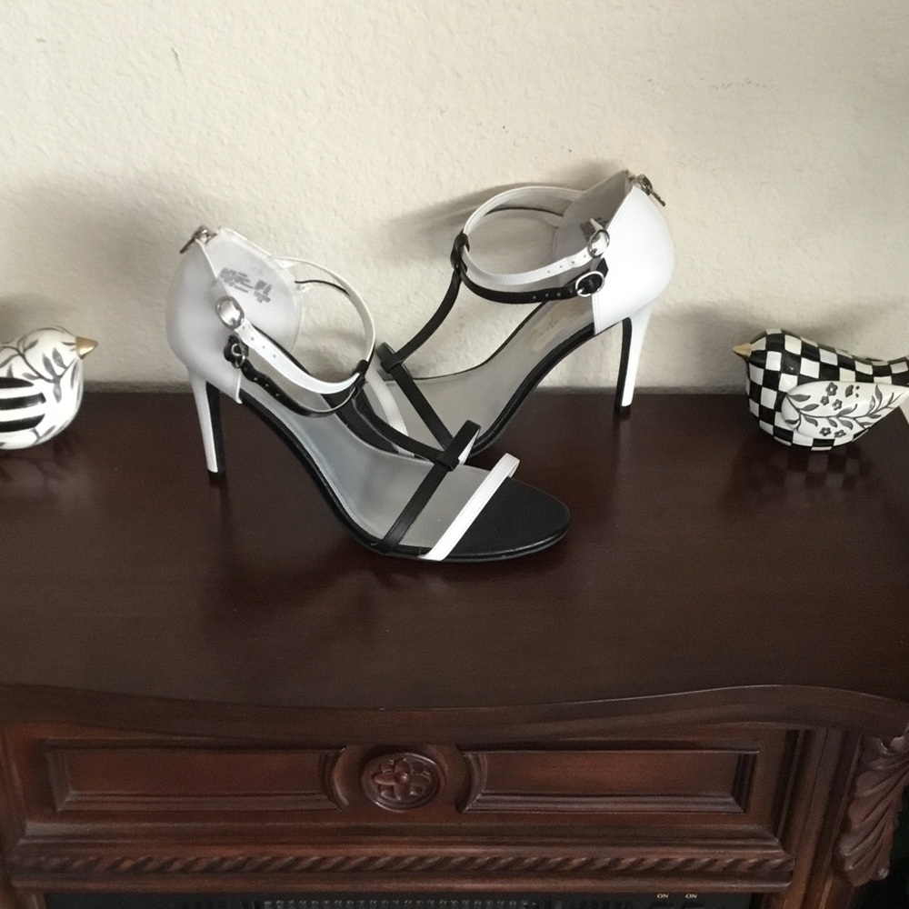 Christian Siriano Black and White Strappy Heels